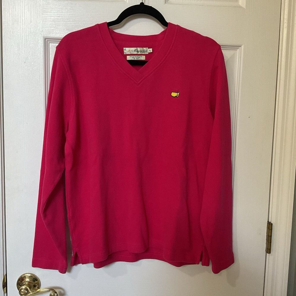 Vintage Masters Sweater Womens Large Pink Embroidered Logo Magnolia Lane V Neck